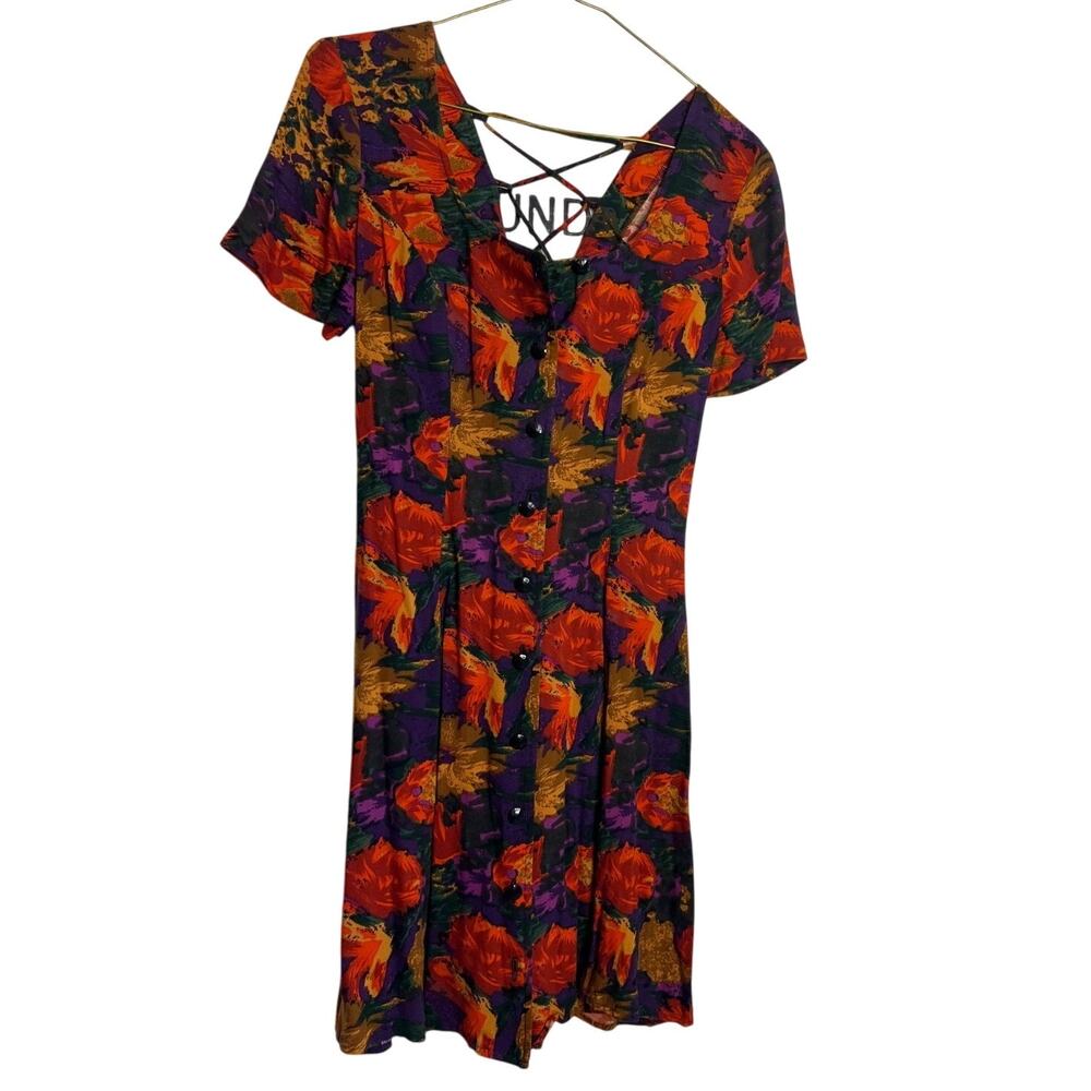 MARNIE WEST Floral Shirt Dress Women's Size 3 Sun Cross Back